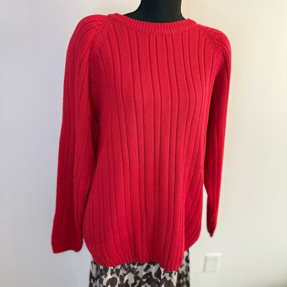 Vintage Ann Taylor Red Ribbed Cotton Sweater NWT Shoulder Pads Size 36